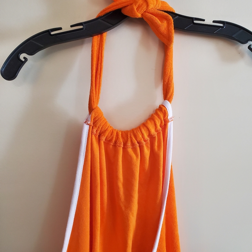 Urban Outfitters Halter Tied Mini Terry Towel Orange Retro Style Dress Size L - Picture 8 of 10